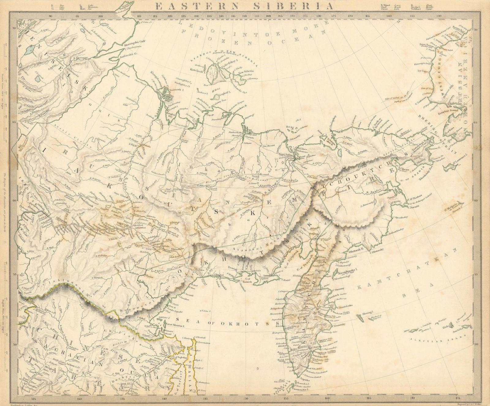 EASTERN SIBERIA. Kamtchatka Yakutia Chukotka Khabarovsk. Russia. SDUK 1844 map